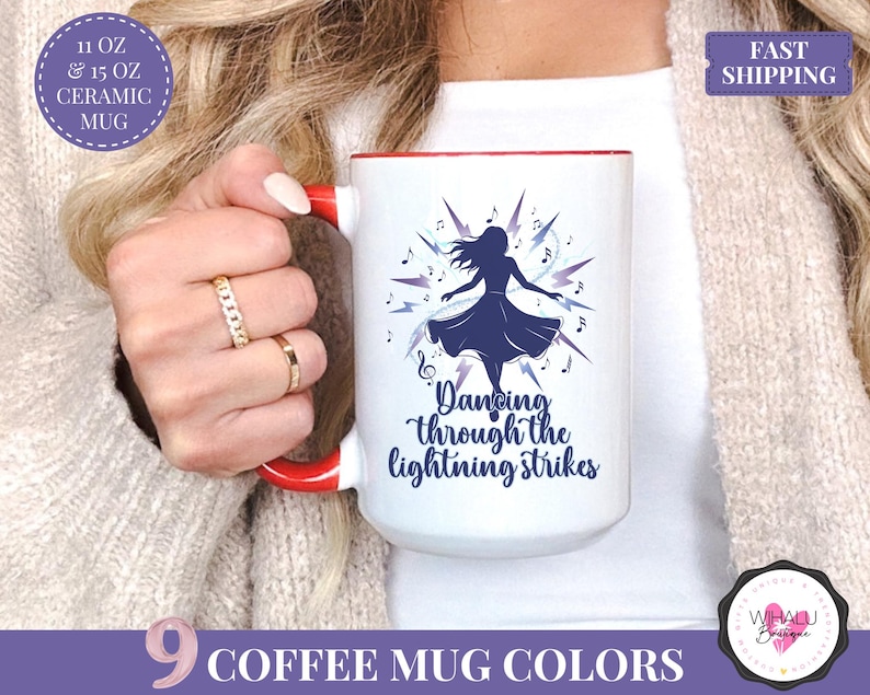 swifty mug dancing through the lightning strikes mug ts era inspired gift taylor fan cup showgirl aesthetic mug custom name coffee cup life of a design fan girl mug storm lightning lyric mug personalized fan gift idea for her trending ts lyric mug fan merch for women custom lyric mug with dancing silhouette purple lightning design showgirl mug gift idea aesthetic taylor inspired cup unique fan collection opalite