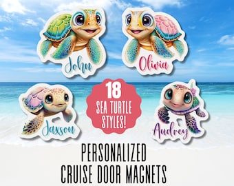 Custom Cruise Magnet Door Decoration Magnet Custom Name Sea Turtle Cruise Door Magnet Personalized Cruise Door Decor Turtle Family with Name