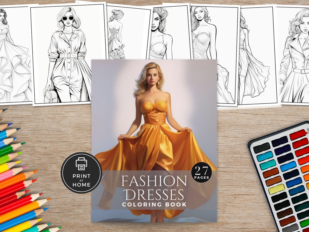 Beautiful Dress Coloring Pages Printable Fashion for Adults