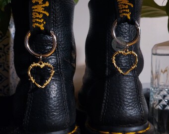 Heart charm gold- Shoes charm - boot charms (dr Martens style) anime manga charms, shoe accessories, jewelry 1460, doc tag