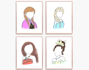 Láminas de princesas / Juego de 4 / Decoración de pared para habitación de bebé / Decoración de habitación de niña / Arte de princesas para habitación de bebé / Princesa vintage / DESCARGA INSTANTÁNEA