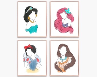 Princess Art Prints | Set of 4 | Nursery Gallery Wall Art | Girls Room Decor | Princess Nursery Art | Vintage Princess | INSTANT DOWNLOAD