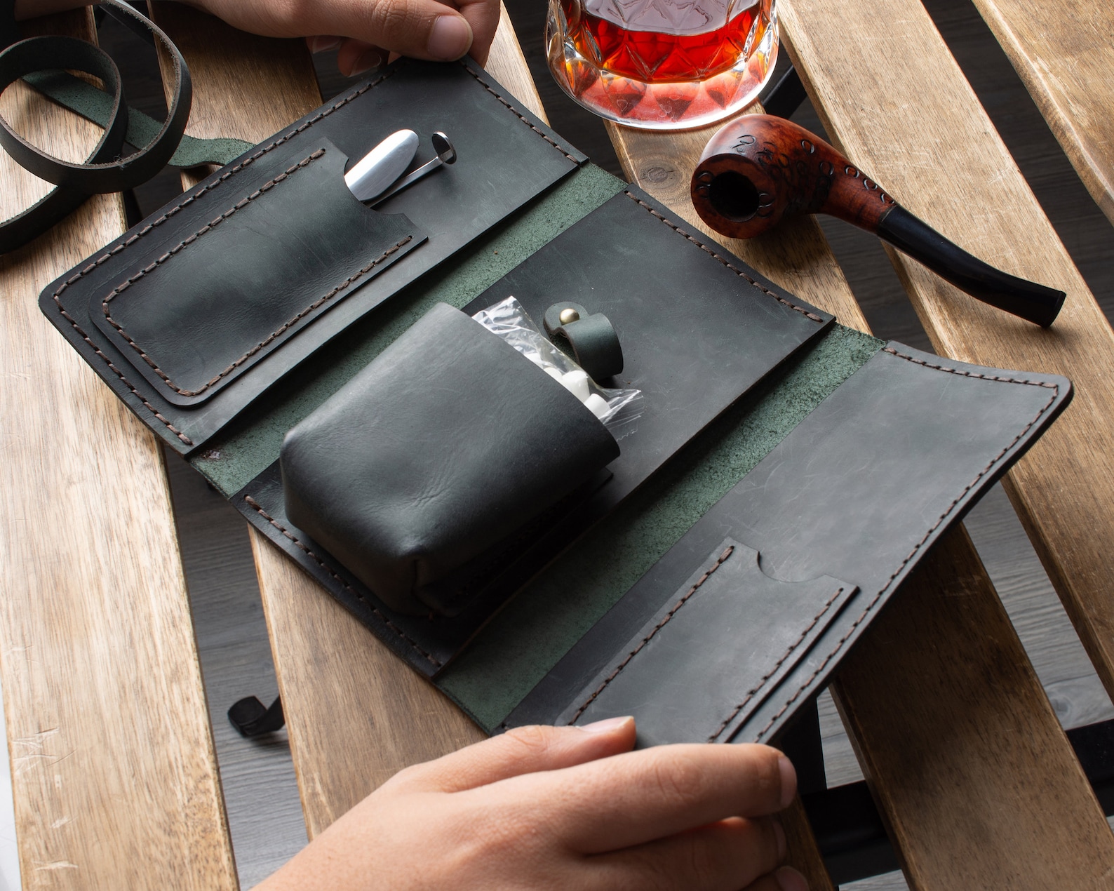 Leather Pipe Tobacco Pouch, Leather Pipe Holster, Personalized Pipe