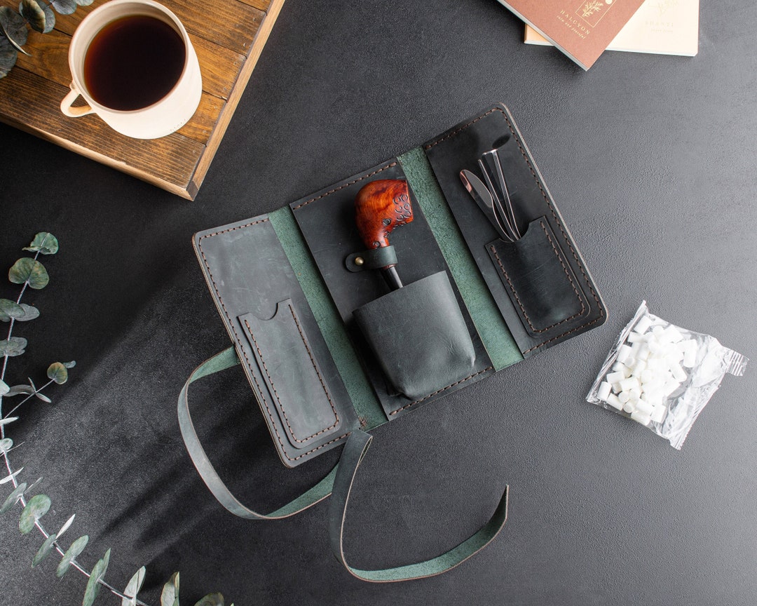 Leather Pipe Tobacco Pouch, Leather Pipe Holster, Personalized Pipe