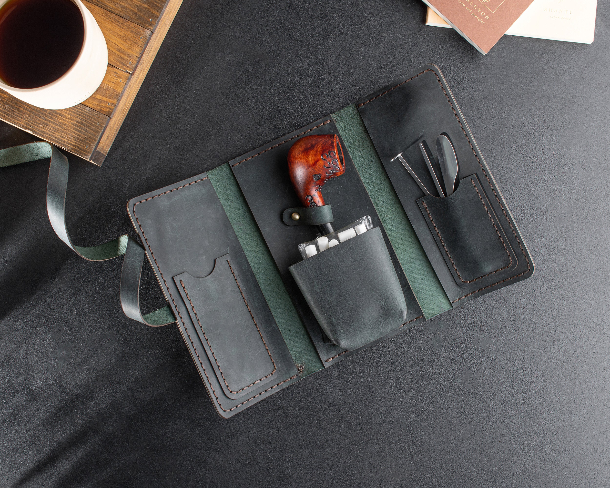 Leather Pipe Tobacco Pouch, Leather Pipe Holster, Personalized Pipe