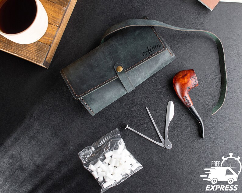 Leather Pipe Tobacco Pouch, Leather Pipe Holster, Personalized Pipe