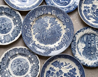 Vintage blue and white English plates / Plate collection / Vintage plate / Vintage home decor