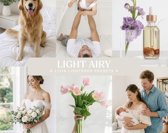 Light Airy Lightroom Presets, Bright Clean Filters for Lifestyle and Family Photography (Mobile & Desktop)