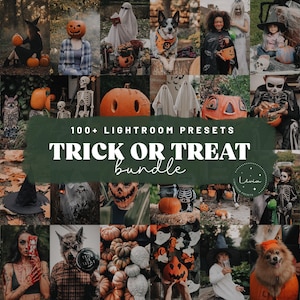 Bundel met 100+ TRICK OR TREAT Lightroom-presets: levendige, levendige donkere filters voor herfst-, herfst- en halloweenfotografie - mobiel en desktop