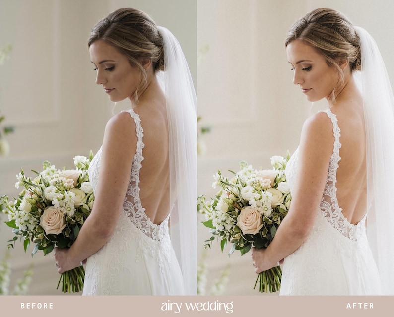Luftige Lightroom-Presets für Hochzeiten, helle und luftige Presets für die Hochzeitsfotografie, strahlende Braut-Presets, klare und natürliche Filter (Mobil & Desktop) Bild 9
