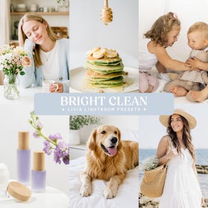 Ljusa, rena Lightroom-förinställningar, filter för naturligt ljus för livsstils- och familjefotografering (mobil och dator)