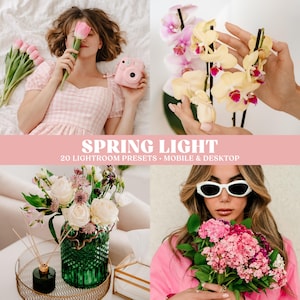 Ljusa vårförinställningar för Lightroom, mjuka, rena förinställningar för livsstils- och porträttfoton, filter för naturligt ljus, mobil och dator
