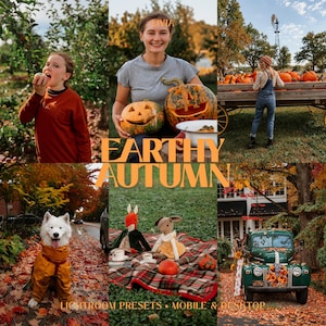 Aardse herfstpresets voor Lightroom, warm roestfilter voor pompoenveld- en appelplukfotografie, herfstfamiliepresets (mobiel en desktop)