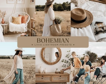 Neutrale boho Lightroom-presets, aardse, gedempte tinten voor lifestyle- en interieurfotografie (mobiel en desktop)