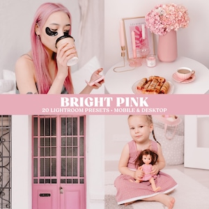 Bright Pink Lightroom Presets, Feminine Aesthetic Presets for Lifestyle and Portrait Photos, Instagram Beauty Filters, Mobile & Desktop