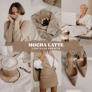 Ajustes preestablecidos de Lightroom para Mocha Latte: Ajustes preestablecidos estéticos neutros, Ajustes preestablecidos de marrón suave, Ajustes preestablecidos de producto, Filtros elegantes para Blogger (Móvil y escritorio)