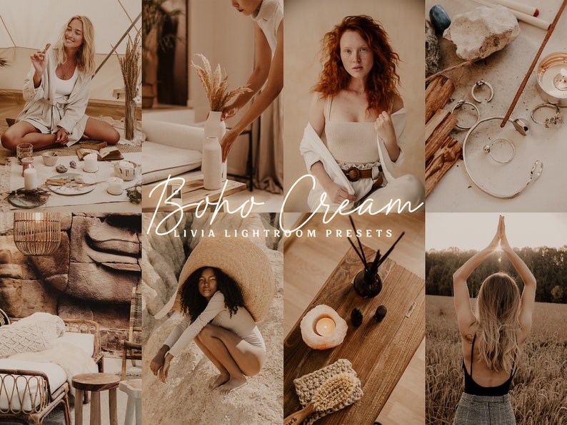 BOHO CREAM Lightroom Presets, Bohemian Creamy Moody Presets, Warm Presets for Indoor and Outdoor Photography, Boho Filters, Mobile & Desktop image 1