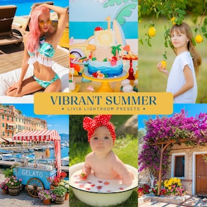 Presets vibrantes de verão para Lightroom, filtros coloridos para fotografia de viagens e estilo de vida ao ar livre (dispositivos móveis e computadores)