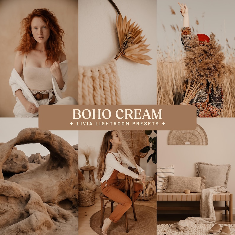 Boho Cream Lightroom-presets, warme, aardse filters voor lifestyle- en portretfotografie (mobiel en desktop) afbeelding 1