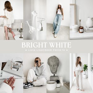 Ljusvita Lightroom-förinställningar, rena minimalistiska förinställningar för livsstils- och produktfoton, Instagram Blogger-filter, mobil och dator