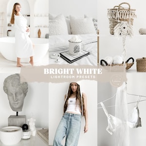 明るい白のLightroomプリセット - Instagramブロガー向けのクリーンで明るいプリセット、白をテーマにしたライフスタイル写真フィルター - モバイルとデスクトップ