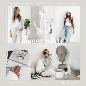 以下が含まれることがあります： Bright White Liviaと題されたLightroomプリセットのデジタルコレクション。衣類、アクセサリー、胸像の彫刻、インテリア雑貨などのライフスタイル画像のコラージュで、モバイルおよびデスクトップでの使用向けに設計されており、即時ダウンロードが可能です。