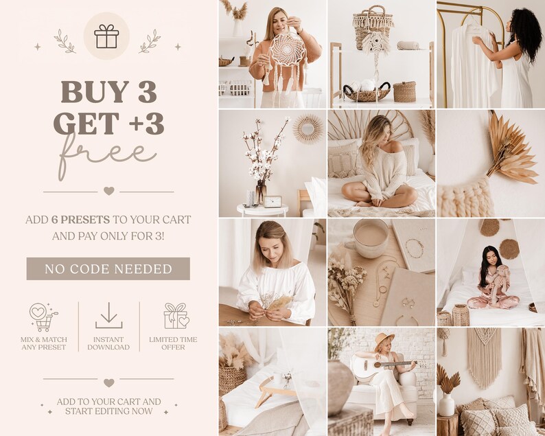 Boho Lightroom Presets, Bright Airy Filters for Lifestyle and Home Decor Photography (Mobile & Desktop) image 3