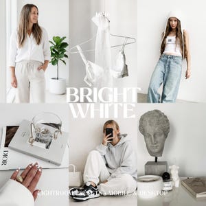 Ljusvita Lightroom-förinställningar, rena minimalistiska filter för livsstils- och produktfotografering (mobil och dator)