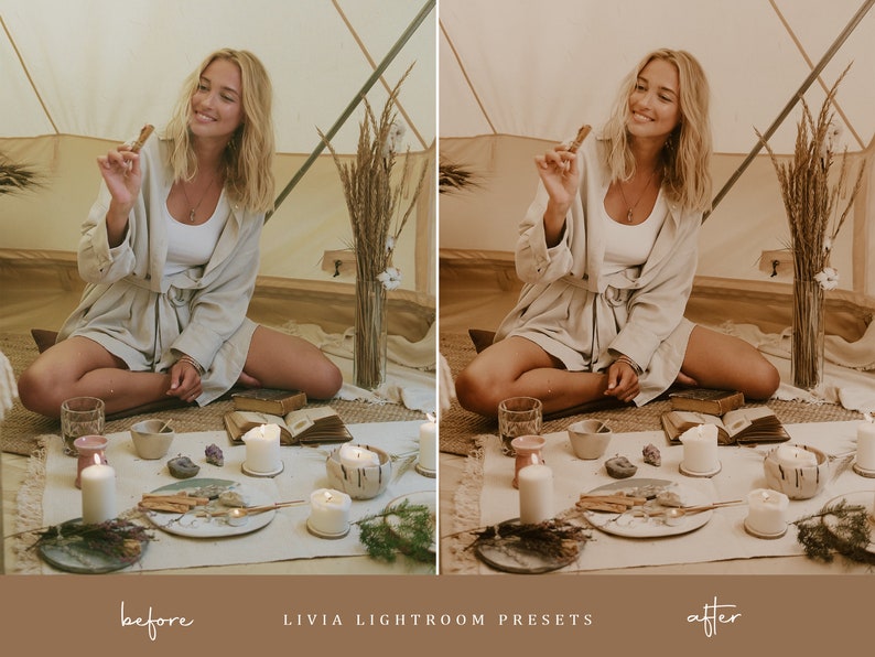 BOHO CREAM Lightroom Presets, Bohemian Creamy Moody Presets, Warm Presets for Indoor and Outdoor Photography, Boho Filters, Mobile & Desktop image 6