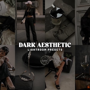Presets de Lightroom com estética escura, Presets de influenciadores escuros, Presets minimalistas para blogueiros, Presets de estética preta para Instagram, dispositivos móveis e desktop
