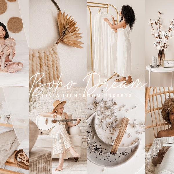 BOHO DREAM Lightroom-Voreinstellungen, helle Boho-Voreinstellungen für die alltägliche Fotografie, weiche Boho-Filter, Voreinstellungen für den Innenbereich, für Mobilgeräte und Desktops