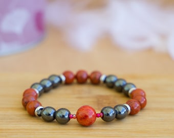 Handmade Red Jasper Root Root Bracelet - Emotional Support, Rebalancing, Energy, Lithotherapy, Minerals Well-being