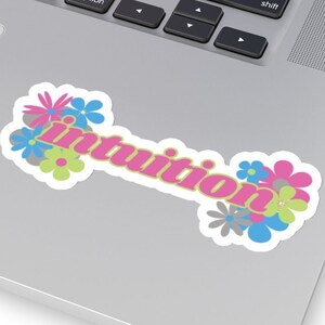 Intuitiver Blütenaufkleber | Leuchtendes, farbenfrohes Blumenmuster mit Intuition-Laptop-Aufkleber | Flower Power Spiritueller transparenter Aufkleber