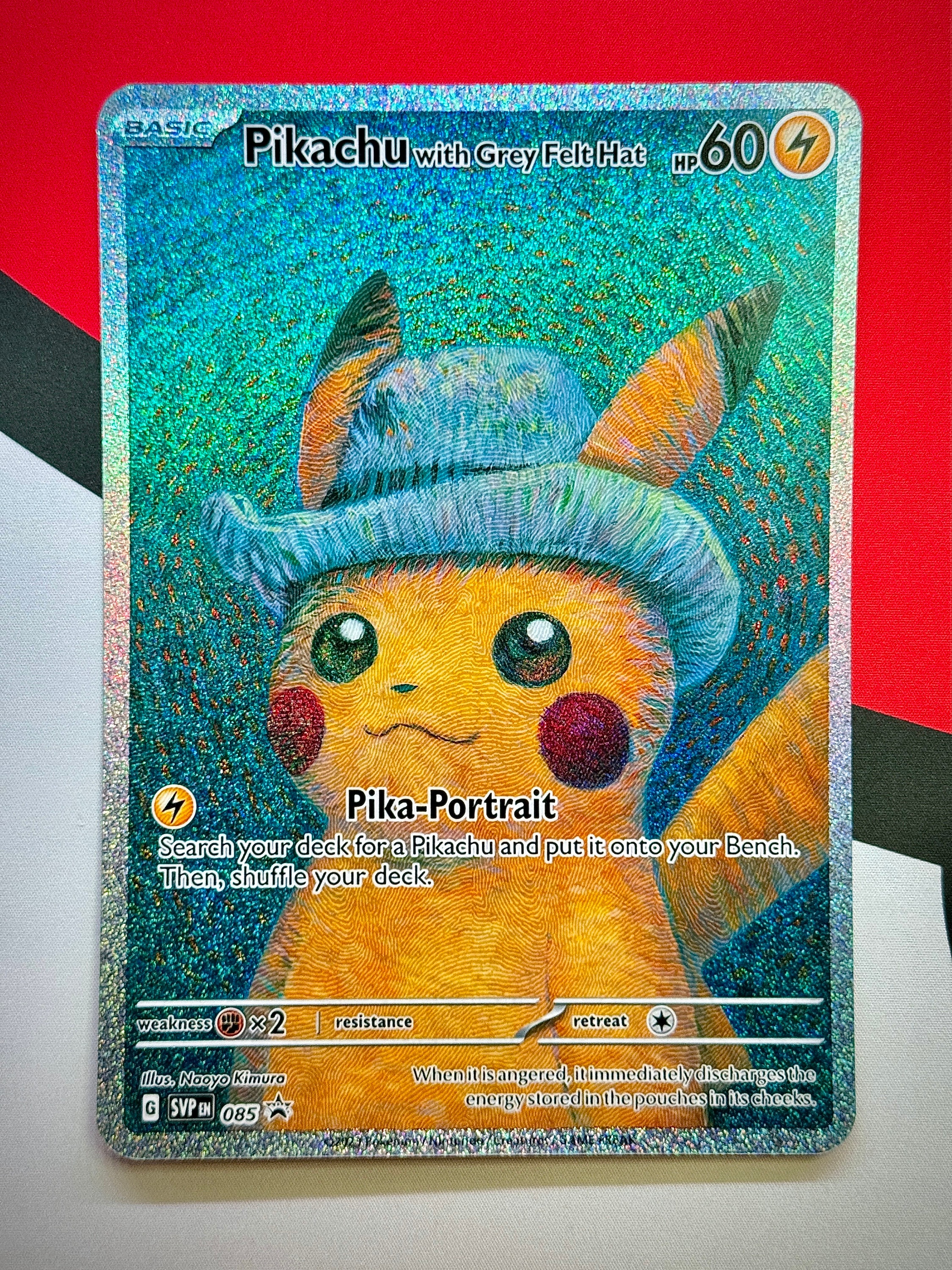Custom Jumbo Pikachu With Grey Felt Hat Glitter Holo SVP085 Custom Jumbo Pikachu With Grey Felt Hat Glitter Holo SVP085