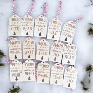 Personalized Christmas Gift Tags – Read, Need, Want, Wear & Do Set of 5 – Custom Name Tags for Kids and adults – Holiday Gift Tag Set