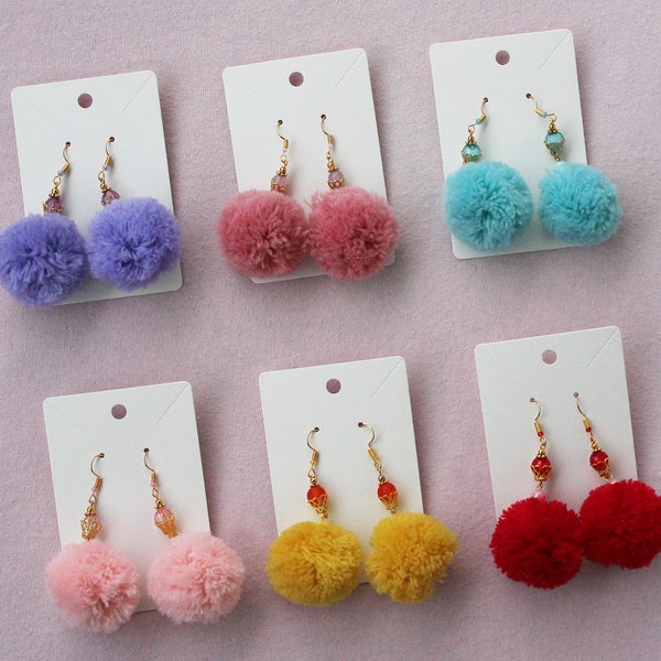 madoka magica soul gem dangle earrings ⋅ handmade colorful matching jewelry set ⋅ anime pompom cute kawaii magical girl mahou shoujo gift