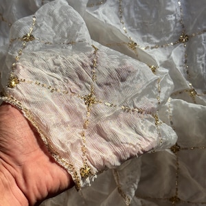 White Chinon Dupatta: Beads & Sequin Work, Dyeable 2.4 Meter