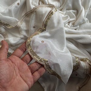 White Scallop Dupatta on Chinon Fabric / Cutwork dupatta