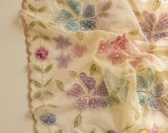 Hand Painted Organza Dupatta Floral, Sheer Lightweight Dupatta for Women, Elegant Ethnic Wear