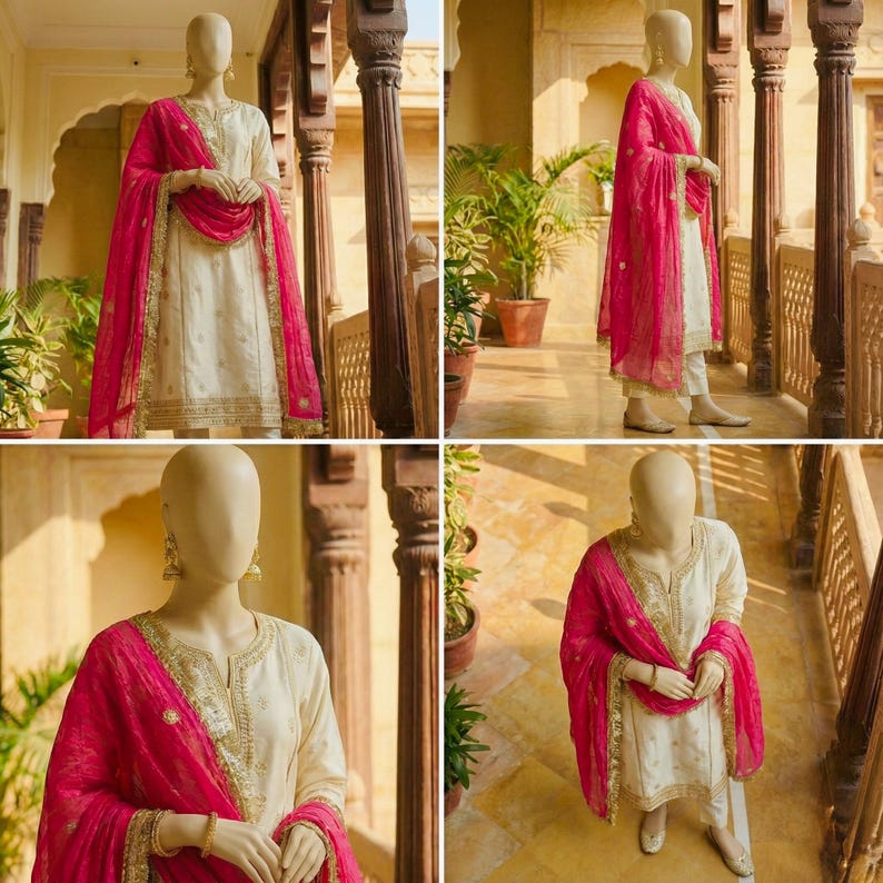 Pink Chiffon Dupatta with Gold Zari Border Lightweight Indian Party Wear Dupatta image 5