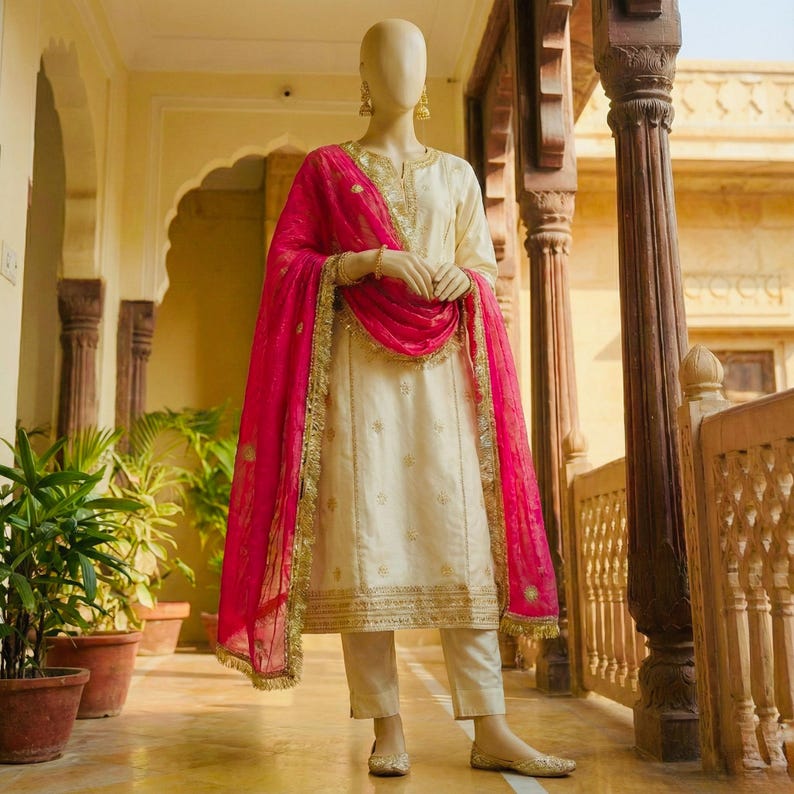 Pink Chiffon Dupatta with Gold Zari Border Lightweight Indian Party Wear Dupatta image 3