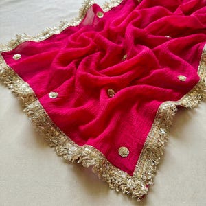 Pink Chiffon Dupatta with Gold Zari Border Lightweight Indian Party Wear Dupatta image 2