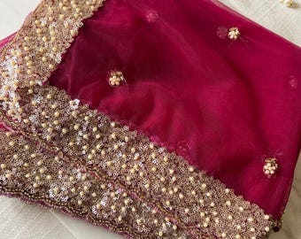 Pink Net Dupatta | Bridal Lehenga Dupatta | Indian Ethnic Wrap