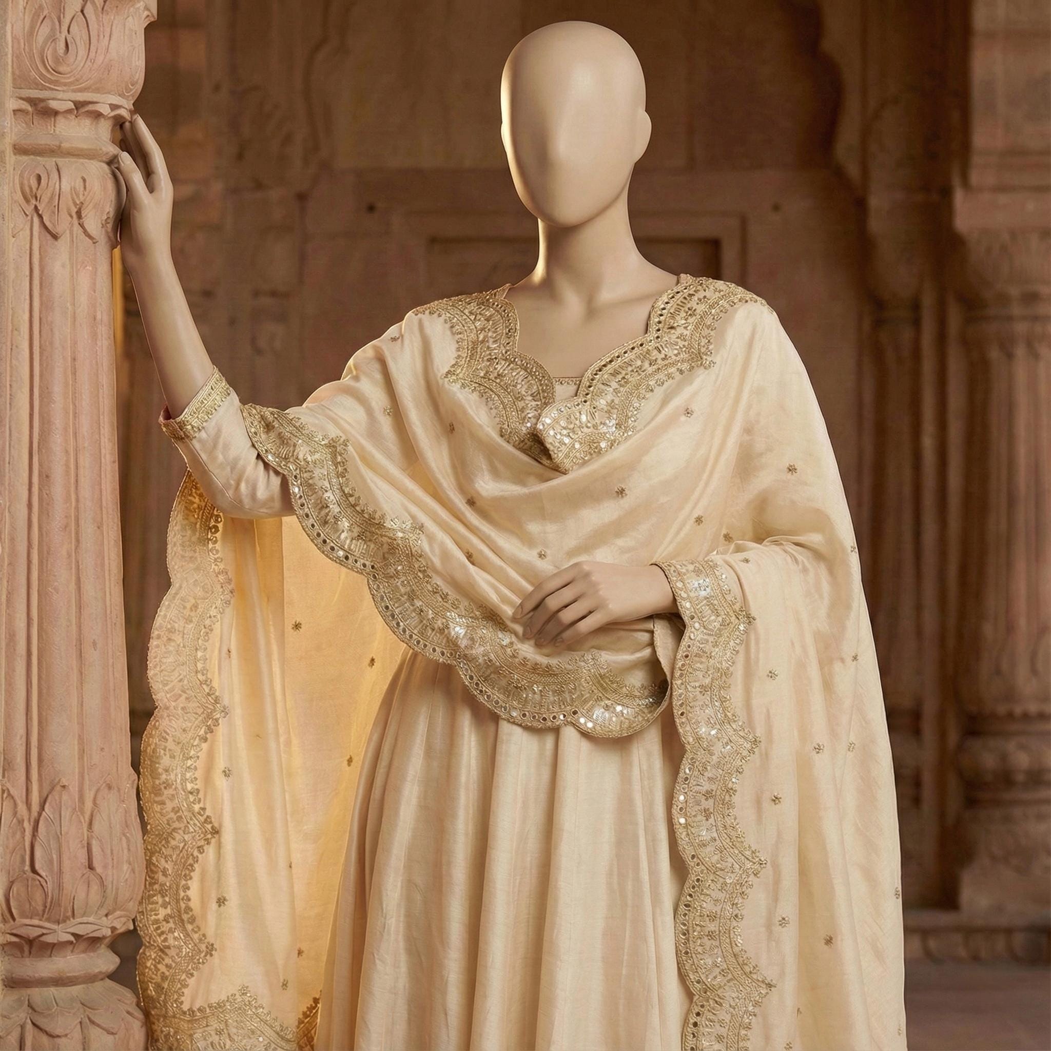 Golden Tissue Silk Dupatta for Plain Suit, Heavy Zari Work Stole, Festive Outfit Upgrade