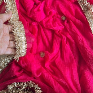 Pink Chiffon Dupatta with Gold Zari Border Lightweight Indian Party Wear Dupatta image 8