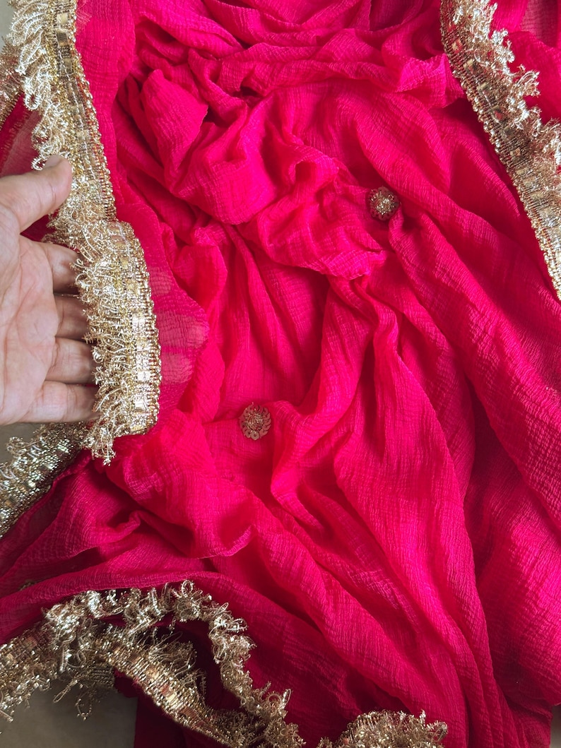 Pink Chiffon Dupatta with Gold Zari Border Lightweight Indian Party Wear Dupatta image 8