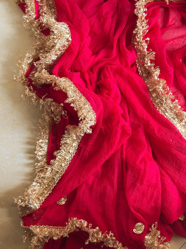 Pink Chiffon Dupatta with Gold Zari Border Lightweight Indian Party Wear Dupatta image 6