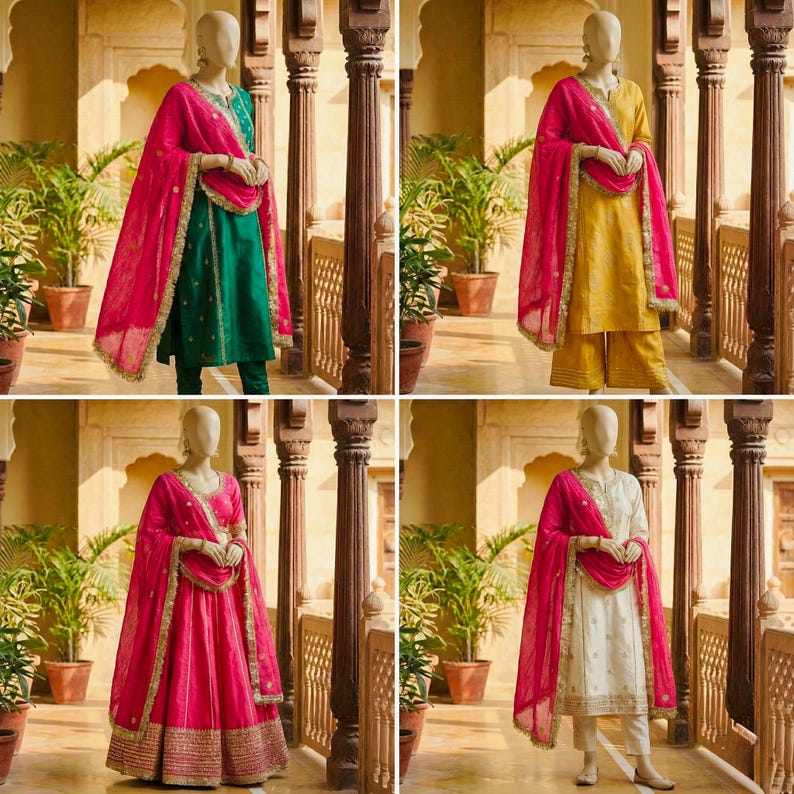 Pink Chiffon Dupatta with Gold Zari Border Lightweight Indian Party Wear Dupatta image 4