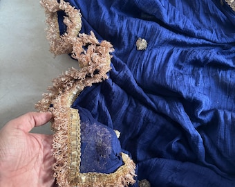 Blue Chiffon Dupatta: Golden Zari Lace Border, 2.5 Meters