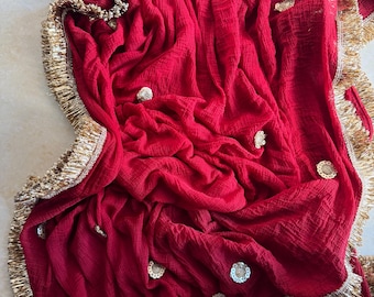 Maroon Chiffon Bridal Dupatta – Zari Embroidery, 2.5 Meter Festive Scarf, Lightweight Wedding Veil
